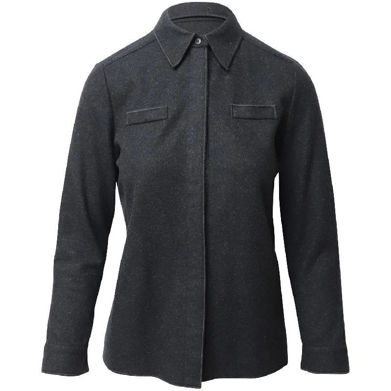 Miu Miu Concealed Button Down Shirt in Dark Grey Wool