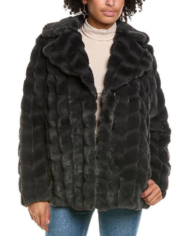 Via Spiga Grooved Faux Fur Down Coat