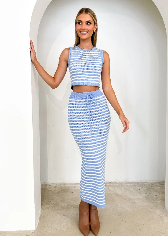 Astrid Knit Maxi Skirt - Blue Stripe