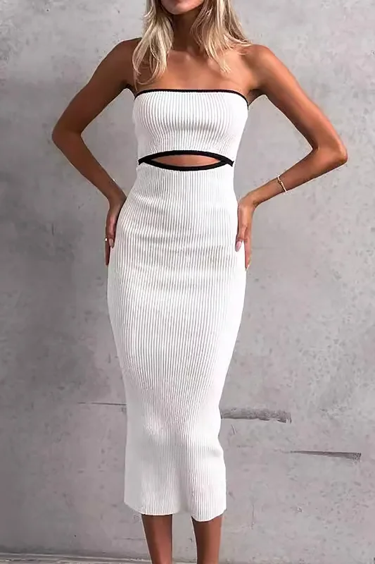 Contrast Knit Cut Out Strapless Dress