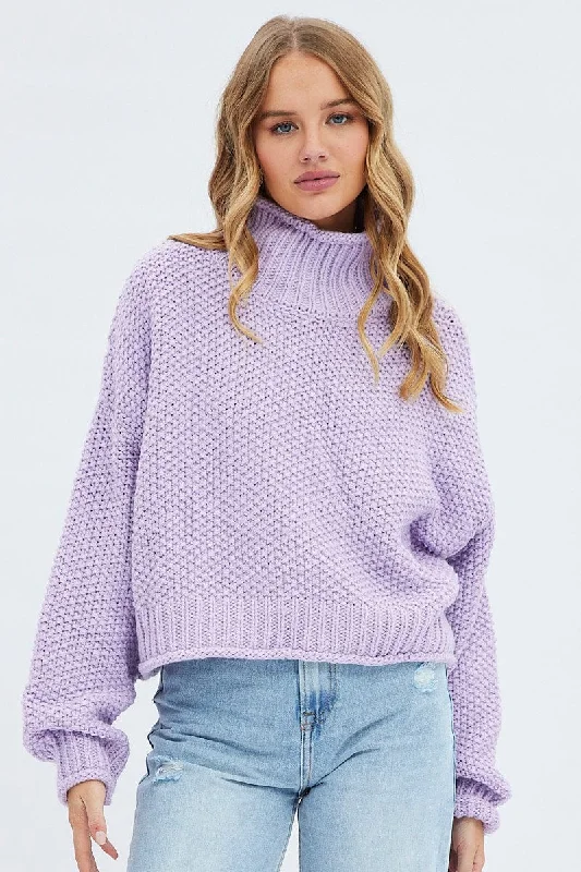 Purple Knit Jumper Turtle Neck