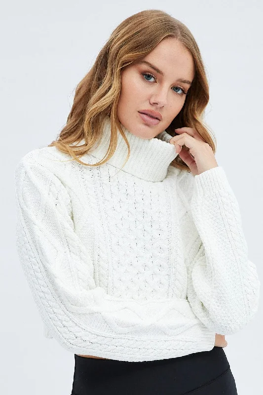 White Cable Knit Jumper Turtle Neck