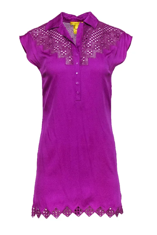 Off - the - Shoulder Women Dress for a Romantic and Feminine Look Off - the - Shoulder Women Dress for a Romantic and Feminine Look Catherine Malandrino - Purple Sleeveless Shift Dress w/ Eyelet Detailing Sz 0
