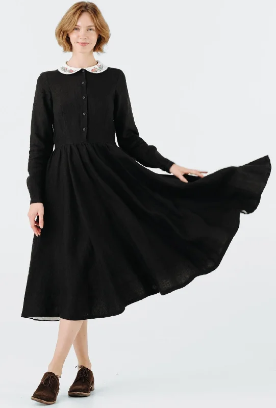 Empire Waist Women Dress to Accentuate the Bust and Conceal the Waist Empire Waist Women Dress to Accentuate the Bust and Conceal the Waist Classic Dress with Embroidered Wildwood Collar, Long Sleeve Empire Waist Women Dress to Accentuate the Bust and Conceal the Waist Empire Waist Women Dress to Accentuate the Bust and Conceal the Waist Classic Dress with Embroidered Wildwood Collar, Long Sleeve