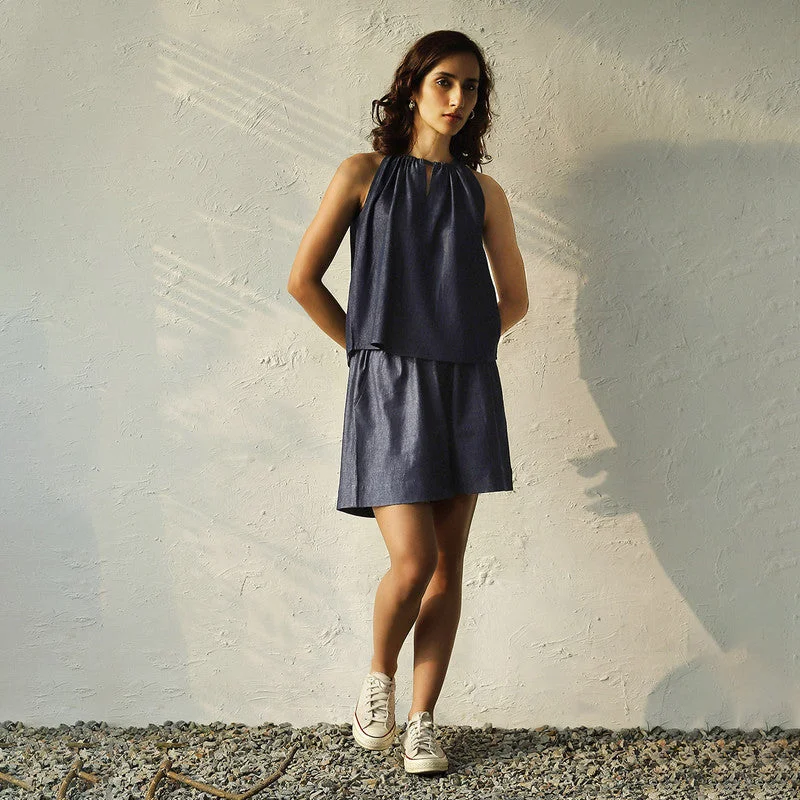 Wrap - Style Women Dress with Adjustable Fit for All Body Types Wrap - Style Women Dress with Adjustable Fit for All Body Types Cotton Denim Shorts Co Ord Set | Navy Blue Wrap - Style Women Dress with Adjustable Fit for All Body Types Wrap - Style Women Dress with Adjustable Fit for All Body Types Cotton Denim Shorts Co Ord Set | Navy Blue