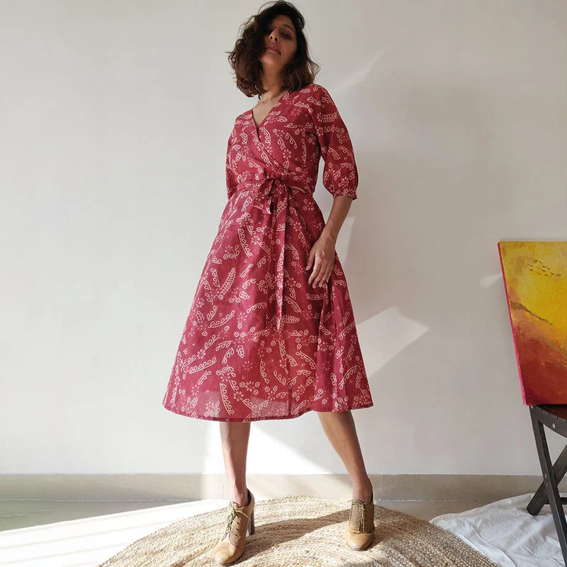 Ball Gown Women Dress with a Full Skirt for a Princess - like Look Ball Gown Women Dress with a Full Skirt for a Princess - like Look Dresses For Women | Cotton Wrap Dress | Printed | Maroon