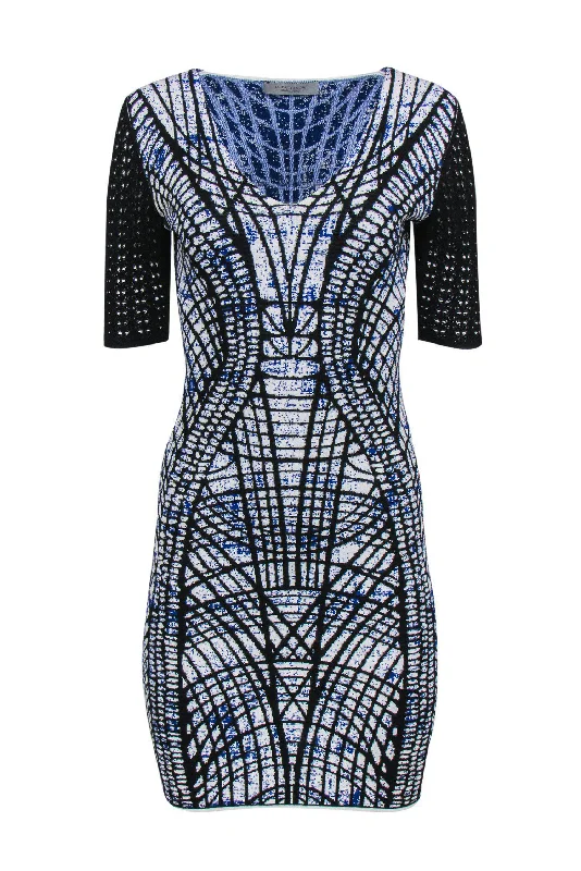 Strapless Women Dress with a Built - in Bra for Comfort and Support Strapless Women Dress with a Built - in Bra for Comfort and Support D. Exterior - Blue, Black & White Abstract Print Short Sleeve Knit Bodycon Dress Sz 4 Strapless Women Dress with a Built - in Bra for Comfort and Support Strapless Women Dress with a Built - in Bra for Comfort and Support D. Exterior - Blue, Black & White Abstract Print Short Sleeve Knit Bodycon Dress Sz 4
