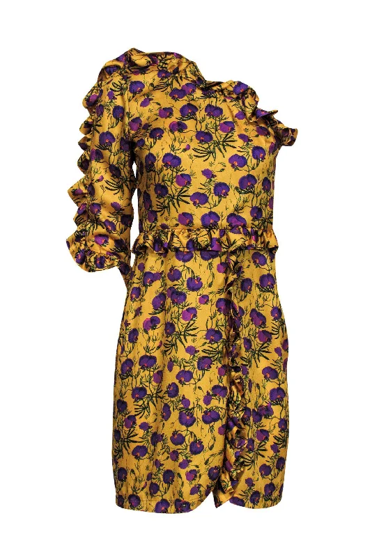 Empire Waist Women Dress to Accentuate the Bust and Conceal the Waist Empire Waist Women Dress to Accentuate the Bust and Conceal the Waist Delfi - Yellow Floral Print One-Shoulder Dress w/ Ruffles Sz S Empire Waist Women Dress to Accentuate the Bust and Conceal the Waist Empire Waist Women Dress to Accentuate the Bust and Conceal the Waist Delfi - Yellow Floral Print One-Shoulder Dress w/ Ruffles Sz S
