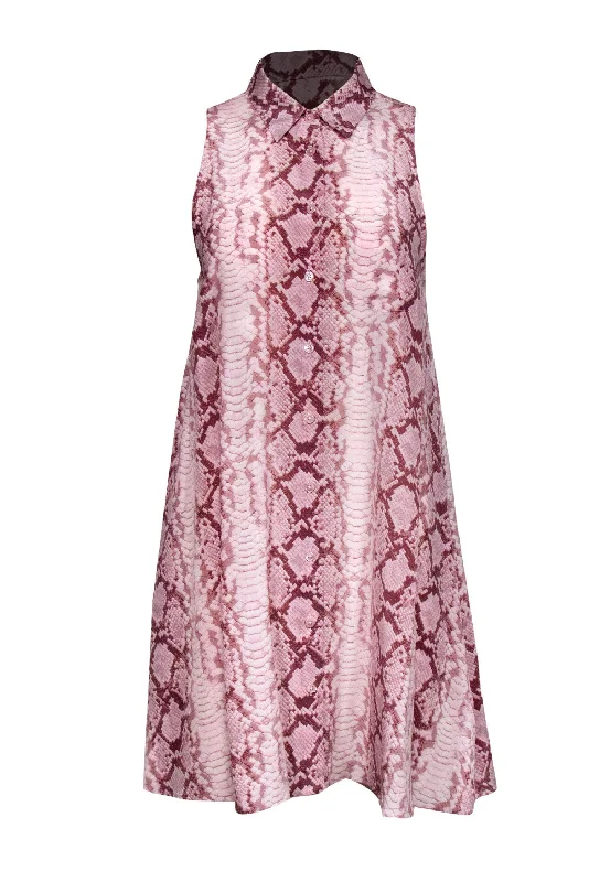 Plus Size Women Dress with a Flattering A - Line Cut for Comfort and Style Plus Size Women Dress with a Flattering A - Line Cut for Comfort and Style Equipment - Pink Snakeskin Print Silk Button-Up Dress Sz S Plus Size Women Dress with a Flattering A - Line Cut for Comfort and Style Plus Size Women Dress with a Flattering A - Line Cut for Comfort and Style Equipment - Pink Snakeskin Print Silk Button-Up Dress Sz S