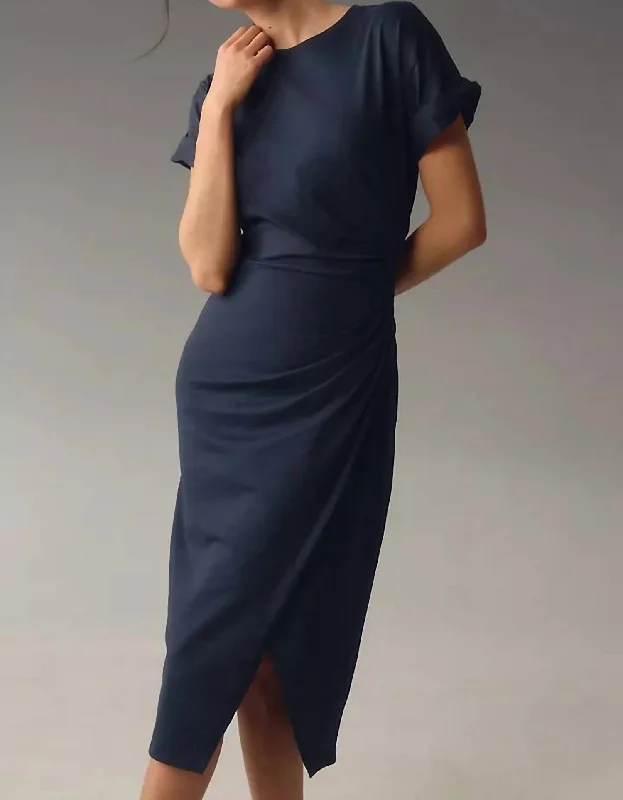 Backless Women Dress for a Sexy and Alluring Look at Evening Events Backless Women Dress for a Sexy and Alluring Look at Evening Events Faux Wrap Midi Dress In Navy