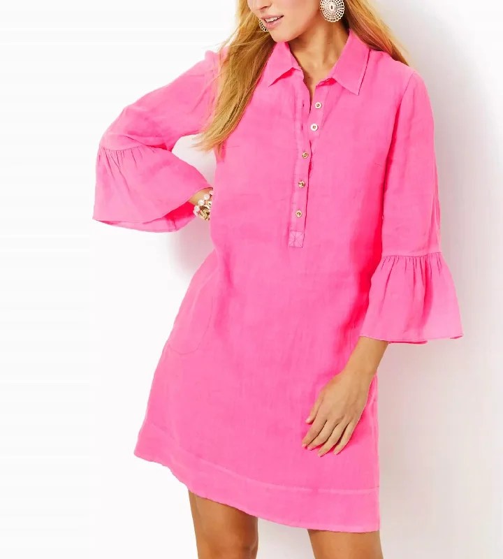 Wrap - Style Women Dress with Adjustable Fit for All Body Types Wrap - Style Women Dress with Adjustable Fit for All Body Types Jazmyn Linen Tunic Dress In Roxie Pink Wrap - Style Women Dress with Adjustable Fit for All Body Types Wrap - Style Women Dress with Adjustable Fit for All Body Types Jazmyn Linen Tunic Dress In Roxie Pink