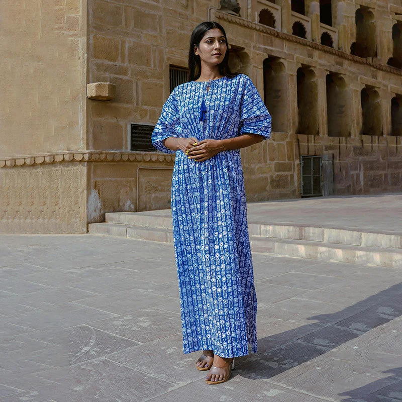 Lace - Embellished Women Dress for an Elegant and Sophisticated Appearance Lace - Embellished Women Dress for an Elegant and Sophisticated Appearance Cotton Maxi Dress for Women | Floral | Blue