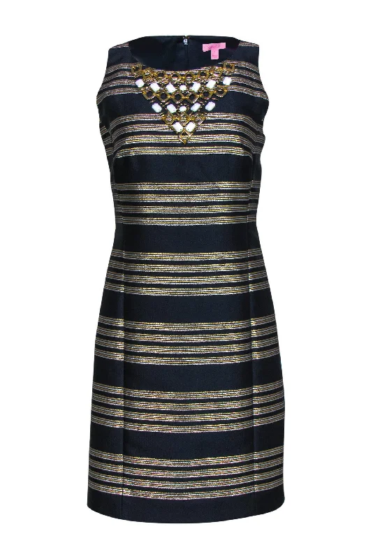 Sleeveless Women Dress in Bright Colors for Summer Parties Sleeveless Women Dress in Bright Colors for Summer Parties Lilly Pulitzer - Navy & Gold Striped Sheath Dress w/ Jewels Sz 2 Sleeveless Women Dress in Bright Colors for Summer Parties Sleeveless Women Dress in Bright Colors for Summer Parties Lilly Pulitzer - Navy & Gold Striped Sheath Dress w/ Jewels Sz 2