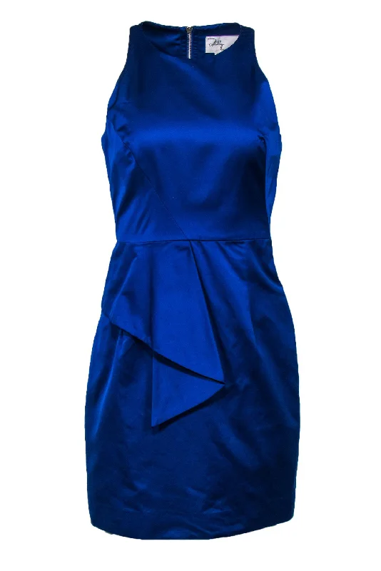 Strapless Women Dress with a Built - in Bra for Comfort and Support Strapless Women Dress with a Built - in Bra for Comfort and Support Milly - Royal Blue Sheath Dress w/ Asymmetrical Flounce Sz 6