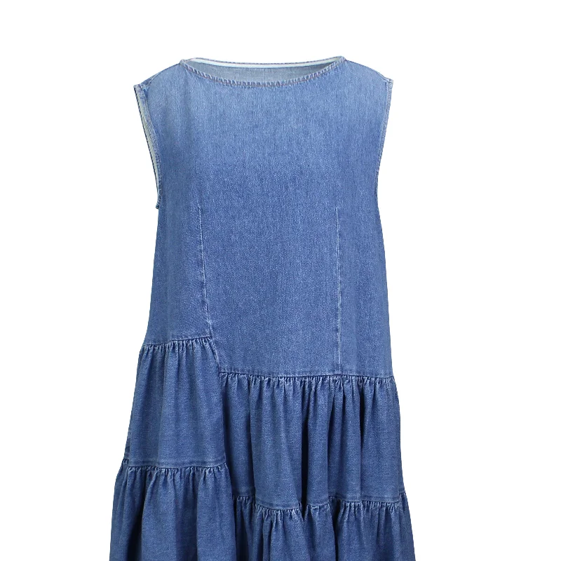 Pleated Women Dress with a Timeless and Elegant Texture Pleated Women Dress with a Timeless and Elegant Texture Mm6 Maison Margiela Denim Sleeveless Dress - Blue