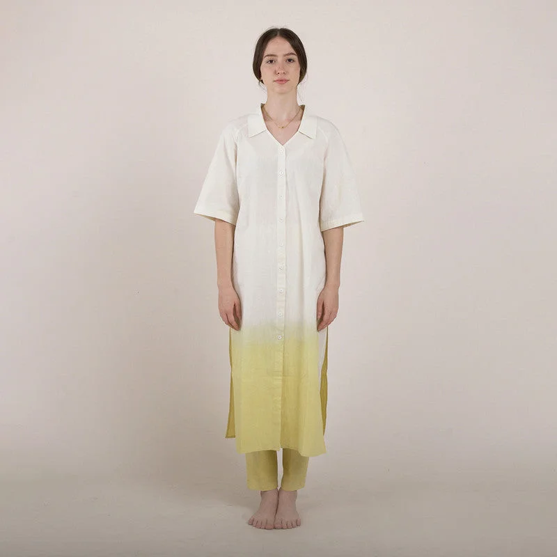Off - the - Shoulder Women Dress for a Romantic and Feminine Look Off - the - Shoulder Women Dress for a Romantic and Feminine Look Pure Cotton Long Tunic | Ombre-Dyed | Yellow & White