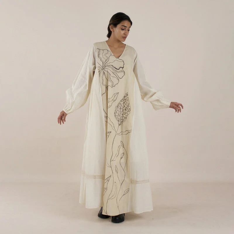Off - the - Shoulder Women Dress for a Romantic and Feminine Look Off - the - Shoulder Women Dress for a Romantic and Feminine Look Pure Cotton Maxi Dress | Hand-Painted | Side Gathered | White Off - the - Shoulder Women Dress for a Romantic and Feminine Look Off - the - Shoulder Women Dress for a Romantic and Feminine Look Pure Cotton Maxi Dress | Hand-Painted | Side Gathered | White