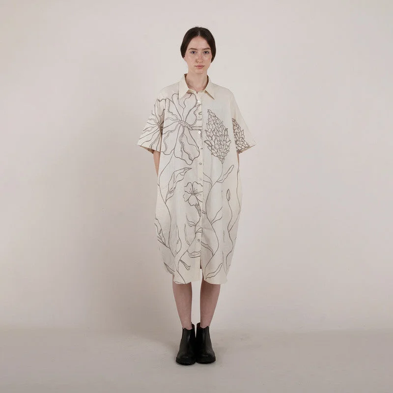 Wrap - Style Women Dress with Adjustable Fit for All Body Types Wrap - Style Women Dress with Adjustable Fit for All Body Types Pure Cotton Shirt Dress | Hand-Painted | White & Grey Wrap - Style Women Dress with Adjustable Fit for All Body Types Wrap - Style Women Dress with Adjustable Fit for All Body Types Pure Cotton Shirt Dress | Hand-Painted | White & Grey
