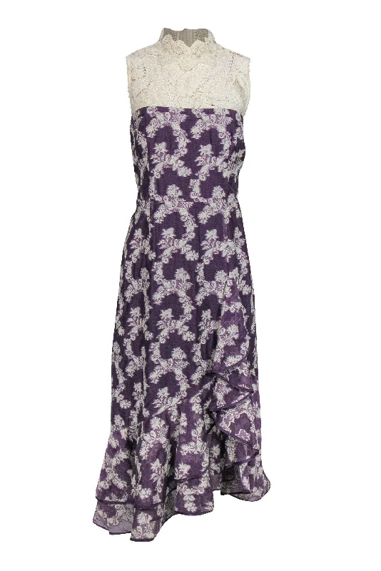 Empire Waist Women Dress to Accentuate the Bust and Conceal the Waist Empire Waist Women Dress to Accentuate the Bust and Conceal the Waist Nanette Lepore - Purple Floral Cocktail Dress w/ Lace Sz 12