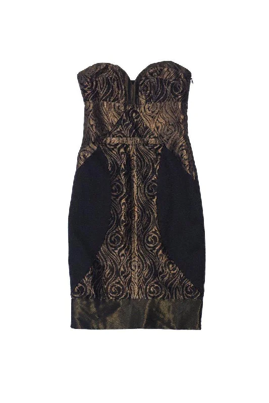 Pleated Women Dress with a Timeless and Elegant Texture Pleated Women Dress with a Timeless and Elegant Texture Nicole Miller - Black & Bronze Print Strapless Dress Sz 0