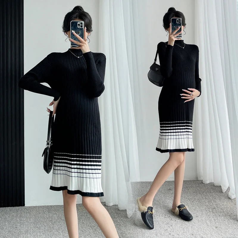 Off - the - Shoulder Women Dress for a Romantic and Feminine Look Off - the - Shoulder Women Dress for a Romantic and Feminine Look NiDELL Maternity Dress . Autumn and Winter New Mid-Length Sweater Waist Slimming Gentle Bottoming Skirt Fashionable Knitted Dress