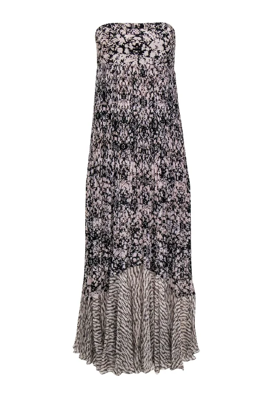 Pleated Women Dress with a Timeless and Elegant Texture Pleated Women Dress with a Timeless and Elegant Texture Rebecca Taylor - Light Pink & Black Floral Print Strapless Pleated Gown Sz 6