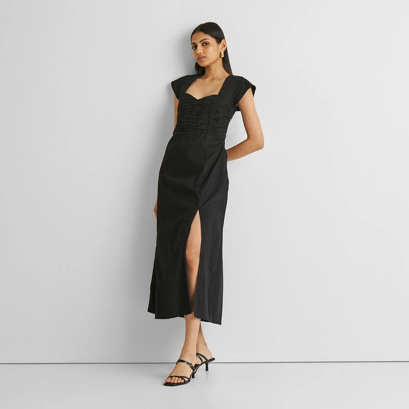 Lace - Embellished Women Dress for an Elegant and Sophisticated Appearance Lace - Embellished Women Dress for an Elegant and Sophisticated Appearance Organic Cotton Black Dress for Women | Front Slit Lace - Embellished Women Dress for an Elegant and Sophisticated Appearance Lace - Embellished Women Dress for an Elegant and Sophisticated Appearance Organic Cotton Black Dress for Women | Front Slit