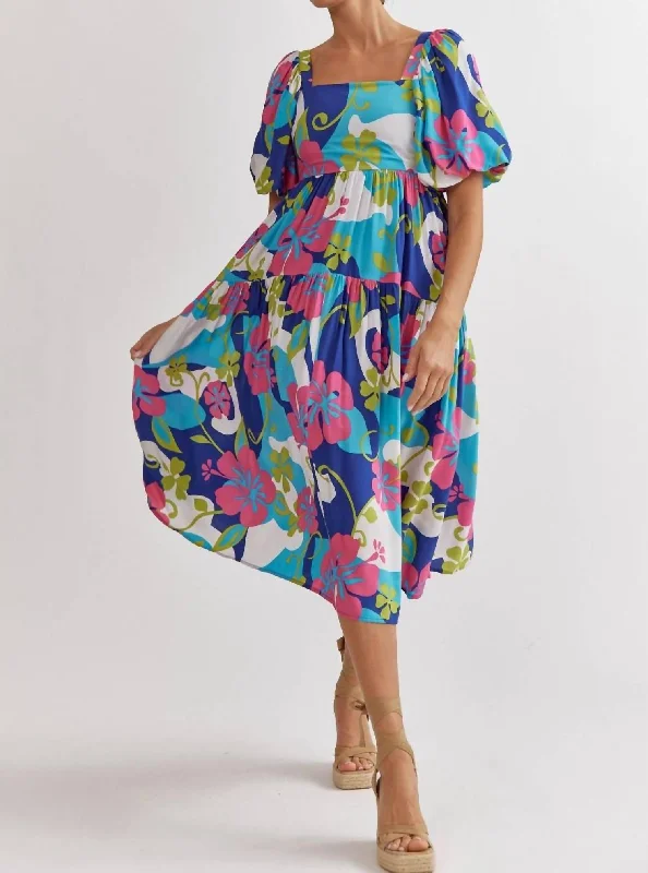 Mermaid - Style Women Dress with a Fitted Silhouette for Special Occasions Mermaid - Style Women Dress with a Fitted Silhouette for Special Occasions Square Neck Midi Dress In Royal Combo Mermaid - Style Women Dress with a Fitted Silhouette for Special Occasions Mermaid - Style Women Dress with a Fitted Silhouette for Special Occasions Square Neck Midi Dress In Royal Combo