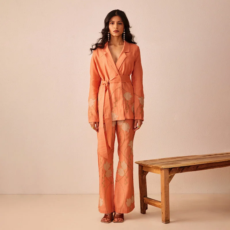 Mermaid - Style Women Dress with a Fitted Silhouette for Special Occasions Mermaid - Style Women Dress with a Fitted Silhouette for Special Occasions Cotton Chanderi Co-Ord Set | Peach Mermaid - Style Women Dress with a Fitted Silhouette for Special Occasions Mermaid - Style Women Dress with a Fitted Silhouette for Special Occasions Cotton Chanderi Co-Ord Set | Peach
