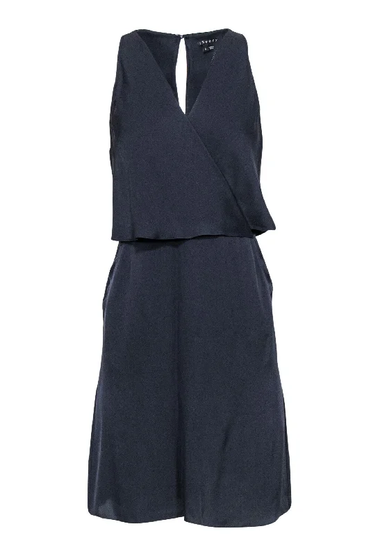 Wrap - Style Women Dress with Adjustable Fit for All Body Types Wrap - Style Women Dress with Adjustable Fit for All Body Types Theory - Navy Silk Layered Draped Dress Sz 0 Wrap - Style Women Dress with Adjustable Fit for All Body Types Wrap - Style Women Dress with Adjustable Fit for All Body Types Theory - Navy Silk Layered Draped Dress Sz 0