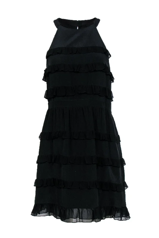 Pleated Women Dress with a Timeless and Elegant Texture Pleated Women Dress with a Timeless and Elegant Texture Tibi - Black Silk Ruffle Tiered Sleeveless Dress Sz 8