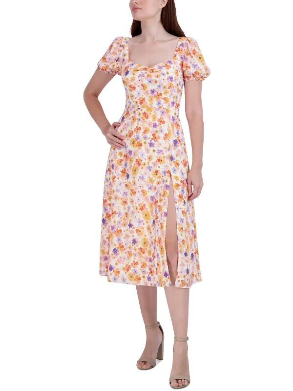 Plus Size Women Dress with a Flattering A - Line Cut for Comfort and Style Plus Size Women Dress with a Flattering A - Line Cut for Comfort and Style Womens Knee Length Floral Print Midi Dress
