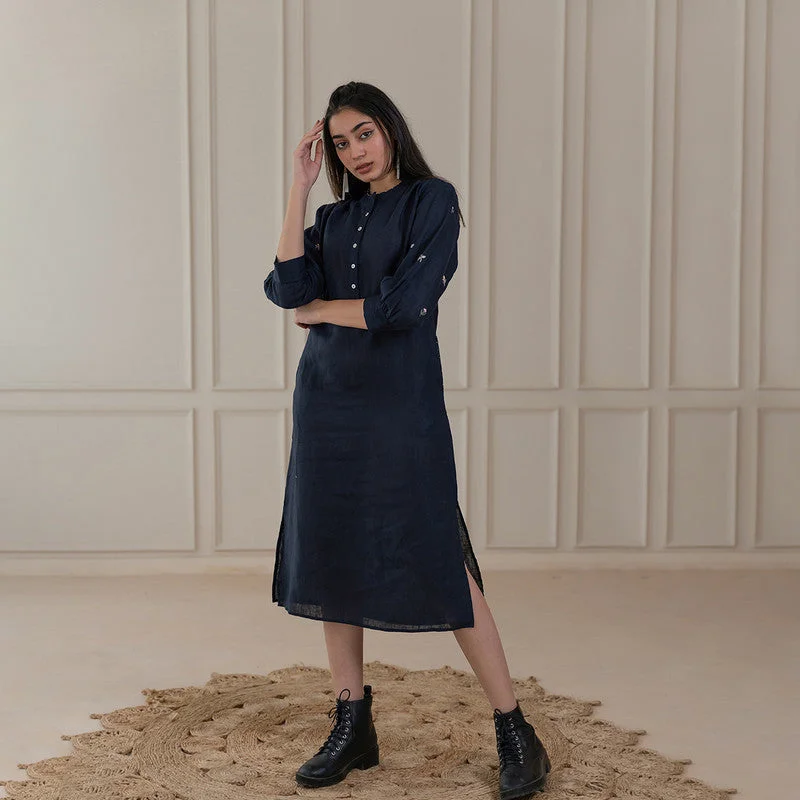 Sheath Women Dress with a Tailored Fit for a Professional Look Sheath Women Dress with a Tailored Fit for a Professional Look Dress for Women | Linen Dress | Side Slit | Blue