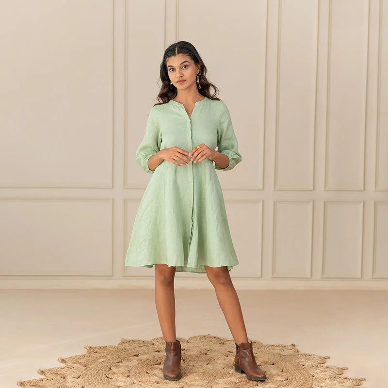 Sleeveless Women Dress in Bright Colors for Summer Parties Sleeveless Women Dress in Bright Colors for Summer Parties Linen Short Dress | Flared Dress | Button-Down | Pista Green Sleeveless Women Dress in Bright Colors for Summer Parties Sleeveless Women Dress in Bright Colors for Summer Parties Linen Short Dress | Flared Dress | Button-Down | Pista Green