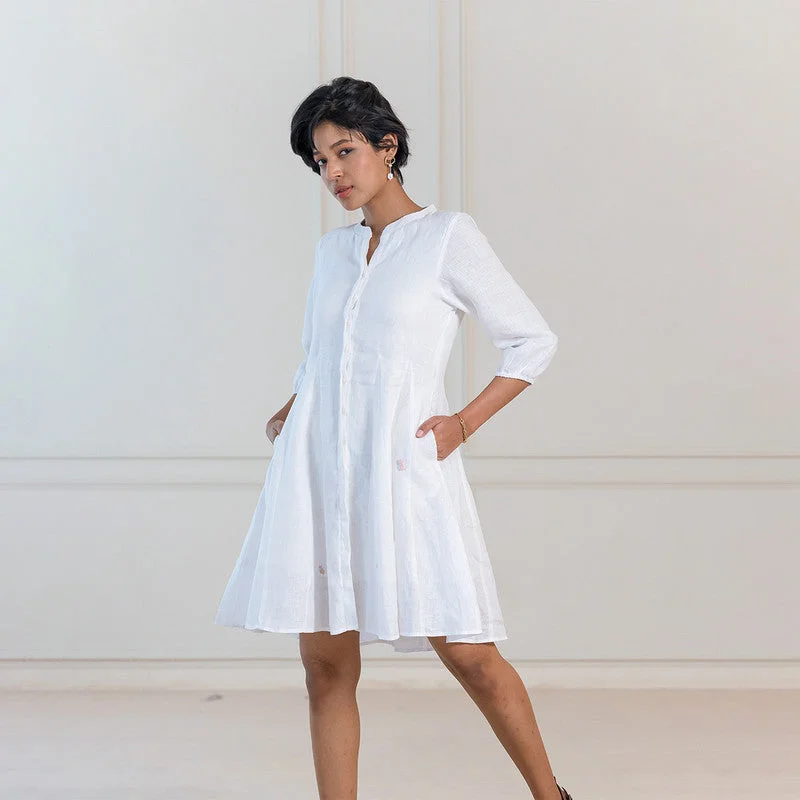 Strapless Women Dress with a Built - in Bra for Comfort and Support Strapless Women Dress with a Built - in Bra for Comfort and Support Linen Short Dress | Flared Dress | Button-Down | White Strapless Women Dress with a Built - in Bra for Comfort and Support Strapless Women Dress with a Built - in Bra for Comfort and Support Linen Short Dress | Flared Dress | Button-Down | White